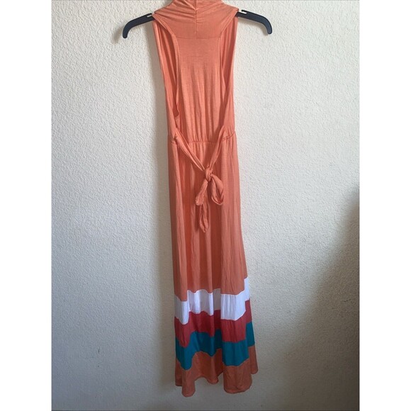 5th & Love Women Maxi Long Tank Dress Coral M V Neck Tie Back Tropical Summer - Picture 6 of 7